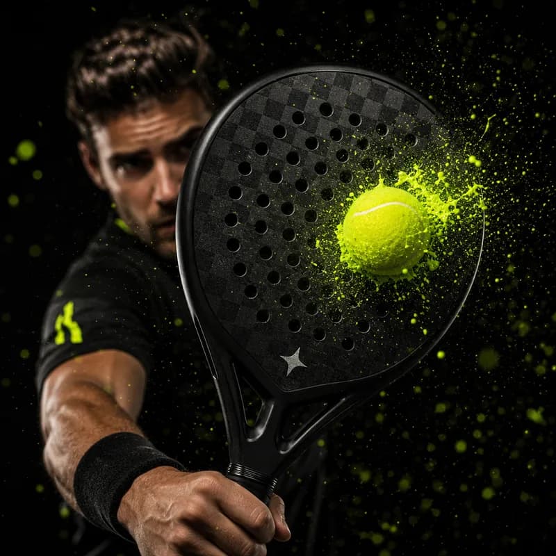 StarVie Black Titan padelracket in actie tijdens backhand smash